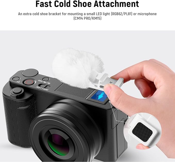 Neewer Cold Shoe Wind Muff for ZV Series Vlog Cameras, Microphone Furry Windscreen with Cold Shoe Mount Adapter Accessory Compatible with Sony ZV-1F ZV-E10 ZV-1 ZV-E1 ZV-1 II, CA133 White