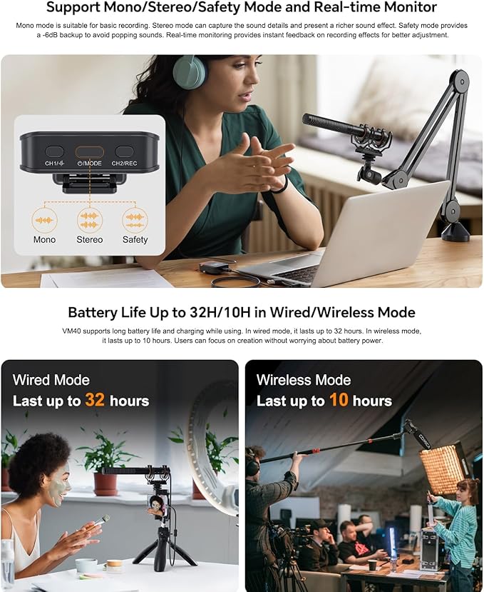 COMICA VM40 Wireless Shotgun Microphone with Receiver for Camera,Smartphone and PC,Support APP Control USB C Digital Output for Video Recording, Podcasting and Interview