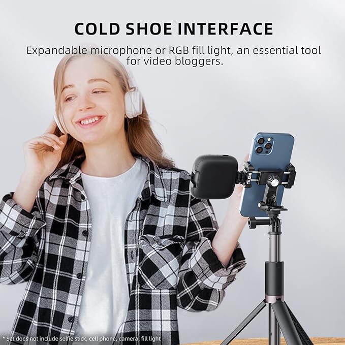TELESIN Phone Tripod Mount Holder Adapter Clip, Adjustable Cell Phone Stand Holder with Cold Shoe, Phone Clamp Video Recording Rig Bracket for iPhone 15 14 13 12 11 Android Samsung Galaxy Accessories