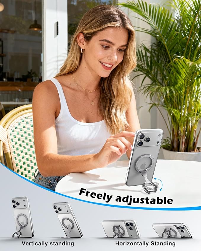CloudValley for Magsafe Phone Grip Holder - Adjustable Dual-Sided Magnetic Finger Ring Stand 4-in-1, Compatible with iPhone 17/16-12 & MagSafe Car Mounts