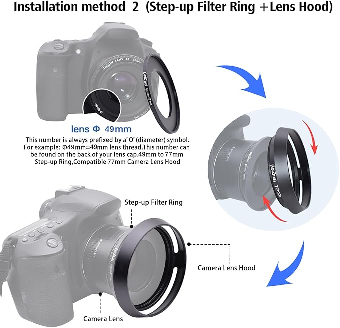 77mm Lens Hood,77mm Metal Camera Lens Hood Compatiable All Brands Ø Lenses with 77mm Filter Thread+77mm Lens Cap