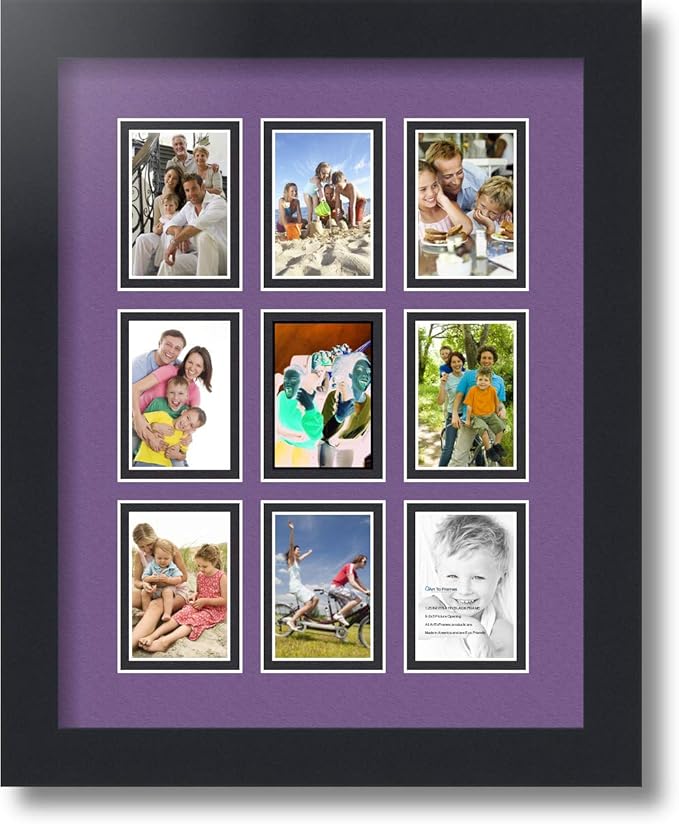 Art to Frames Double-Multimat-78-849/89-FRBW26079 Collage Photo Frame Double Mat with 9-2x3 Openings and Satin Black Frame