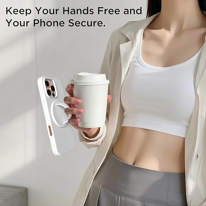 Magnetic Phone Grip Ring Holder, Liquid Silicone Magnet Cell Phone Grip Finger Loop, Compatible with Magsafe, Back of Phone for iPhone 17/16/15/14/13/12 Series, White