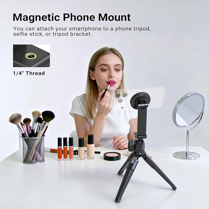 NEEWER Entry Level Version Magnetic Phone Holder Tripod Mount Adapter, 360° Compact Lightweight Portable Compatible with MagSafe iPhone Samsung Android for Video Recording, PA153