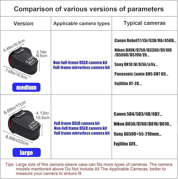 CADeN DSLR SLR Camera Sleeve Case with Neoprene Protection, Compatible for Nikon, Canon, Pentax, Sony and ect...(Medium Black)