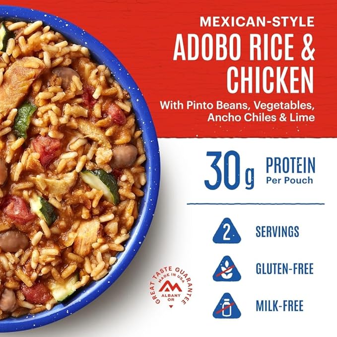 Mountain House Mexican-Style Adobo Rice & Chicken | Freeze Dried Backpacking & Camping Food | Gluten-Free | 2 Servings