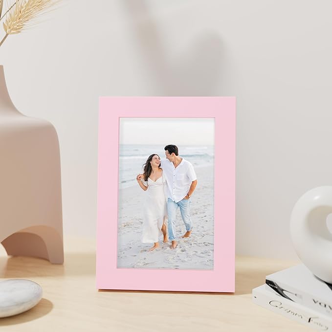 Vittanly 4x6 Picture Frame, Made of Solid Wood and Shatterproof Plexiglass, Wooden Photo Frame for Wall Mounting or Tabletop Display, Picture Frame for Home Decor with Stand, Pink, 1 Pack