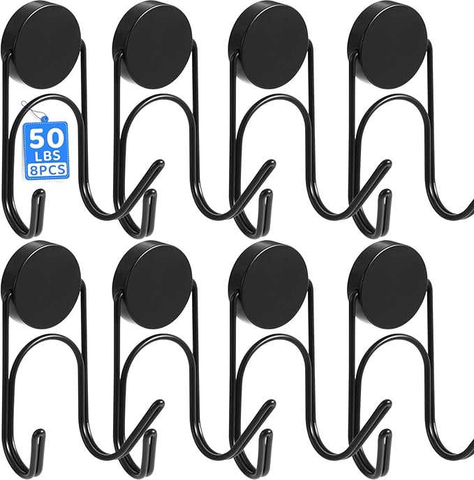 Buelkmag Magnetic Hooks 50Lbs+ 304 Stainless Steel Hooks Heavy Duty Magnets Hanging Hooks for Refrigerator Grill Toolbox Outdoor,2026 Cruise Essentials Camper Accessories 8pack (Black)