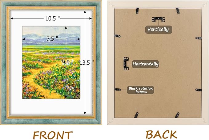 Golden State Art,11x14 Ornate Picture Frame for 8x10 Photo with Mat or 11 x 14 Prints Without Mat, Real Glass Wall Display Horizontally or Vertically (Color:Distressed Blue Gold)