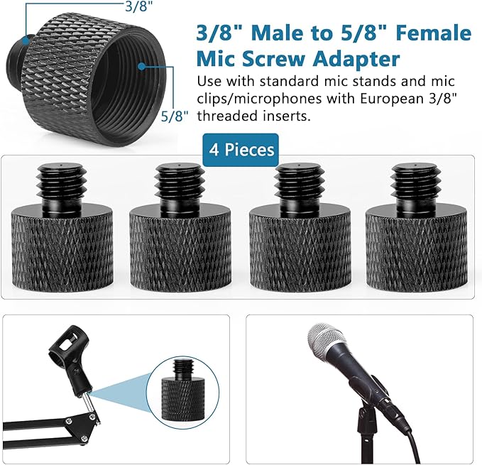 Mic Stand Adapter 3/8 Female to 5/8 Male Microphone Stand Adapter and 5/8 Female to 3/8 Male Mic Thread Adapter for Blue Yeti Snowball Boom Arm Mic Stand Mount to Tripod, Combo 8 Pack by ChromLives