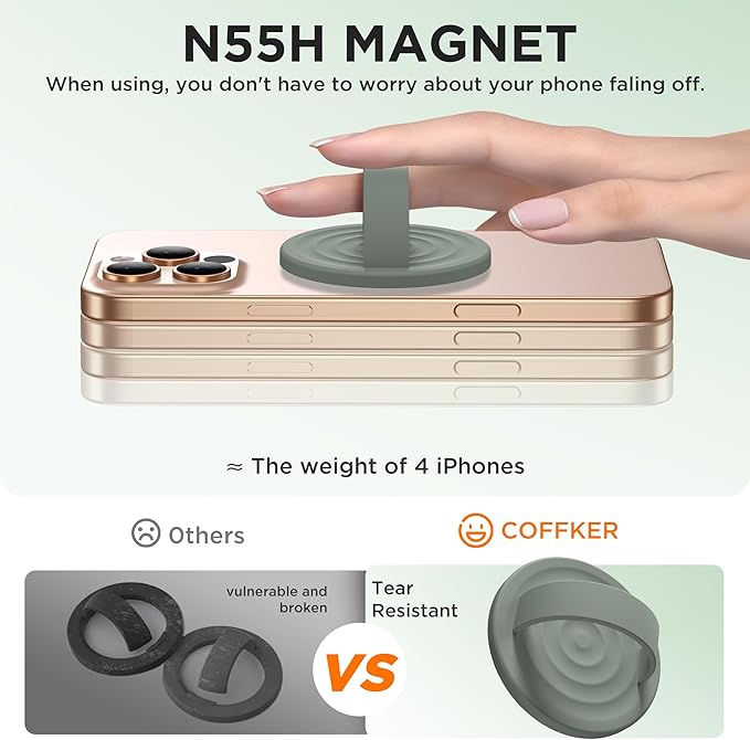 Magnetic Phone Grip Ring Holder, Liquid Silicone Magnet Cell Phone Grip Finger Loop, Compatible with Magsafe, Back of Phone for iPhone 17/16/15/14/13/12 Series, Calke Green