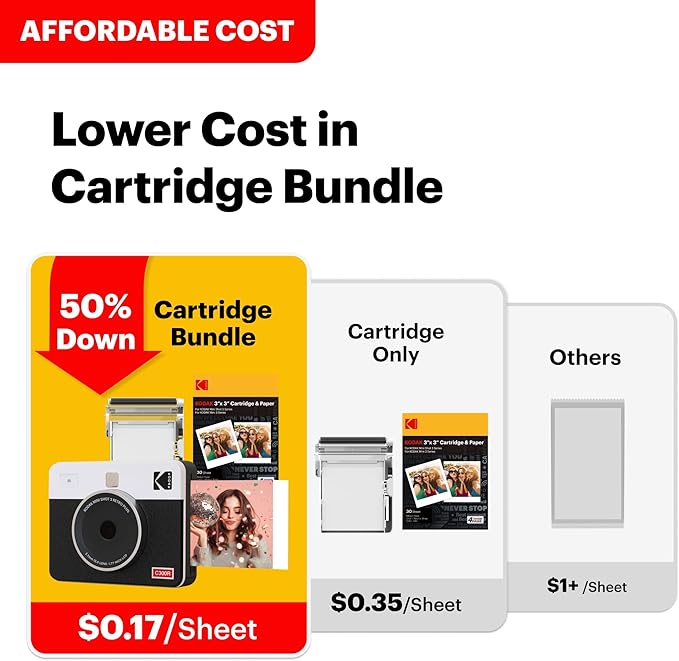 KODAK Mini Shot 3 Retro 4PASS 2-in-1 Instant Digital Camera and Photo Printer (3x3 inches) Initial 8 Sheets + 30 Sheets Gift Bundle, White (NOT Zink)