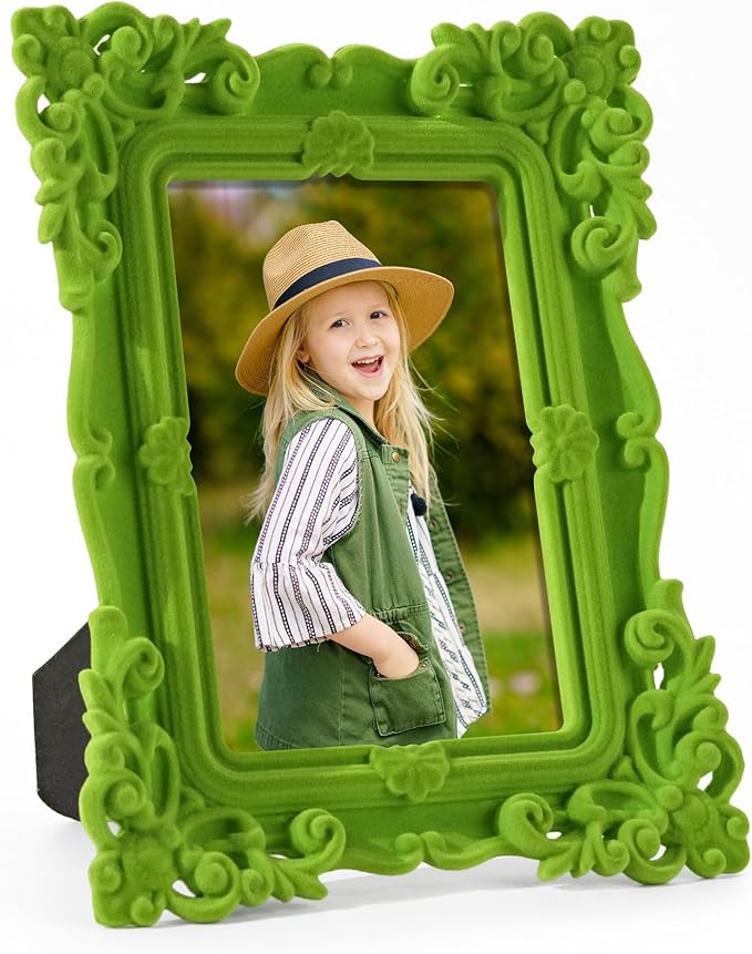 4x6 Ornate Photo Frame for Tabletop Shelf Desk Decor, Vivid Green Picture Frame for Horizontal or Vertical Display Family Photos Dog Cat Portrait Travel Snapshots (Lawn Green)