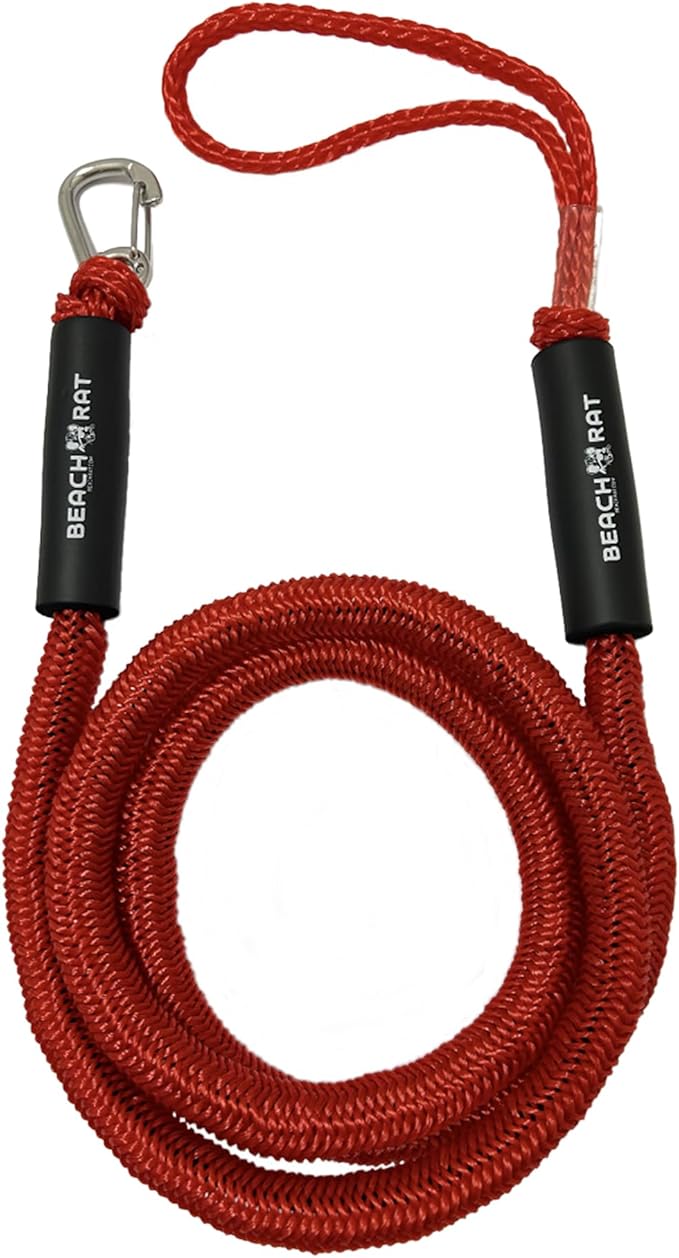 Beach Rat 7-14’ Bungee Boat Anchor & Dock Line with Stainless Steel Clip – Reduces Shock to Anchors, Docks, Cleats & Pylons – Boat Rope That Stretches – Beach Rat Anchor Accessory (Red)