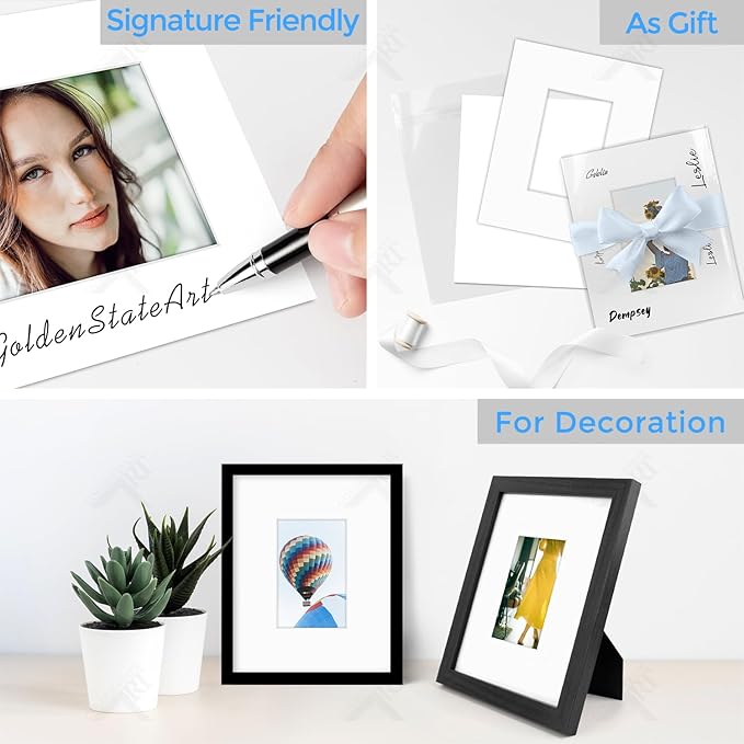 Golden State Art, Acid Free, Pack of 5, 8x10 White Picture Mats Mattes with White Core Bevel Cut for 4x6 Photo + Backing + Bags