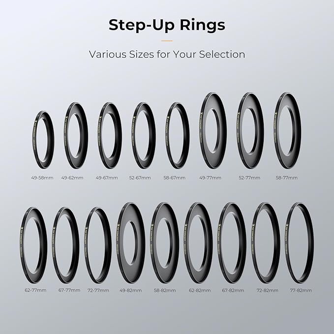 K&F Concept 49mm to 58mm Step-Up Lens Filter Adapter Ring CNC Machined Brass Filter Adapter Rings, for 49mm Lens Install 58mm Filter