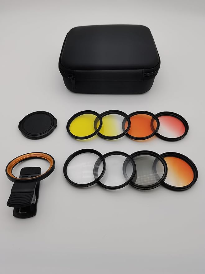 Coral Lens Set, Smartphone Reef Lens Kits, 1 Dust Case, 2 Clips, 8 Lenses: Yellow, Orange, Gradual Yellow Orange Pink, Star6, CPL, Macro