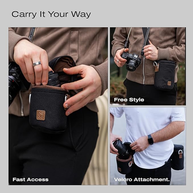 C Coiro Premium Camera Lens Case with Quick Release Strap, Water Resistant Protective Lens Pouch for DSLR Camera, 2 Size L and M, Compatible for Canon, Nikon, Sony, Pentax, Olympus