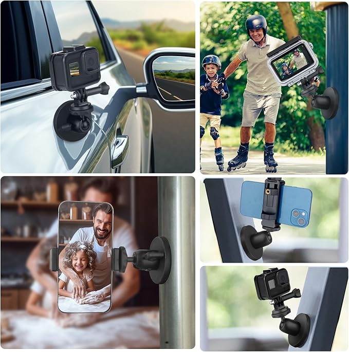 Magnetic Camera Mount with Ball Head, Magnetic Phone Holder for Gym,Super Strong Rubber Coating Neodymium Magnet for Smartphone Hero 13/12/11/10/9/8/7/6,DJI Osmo Action Insta360, Security Camera