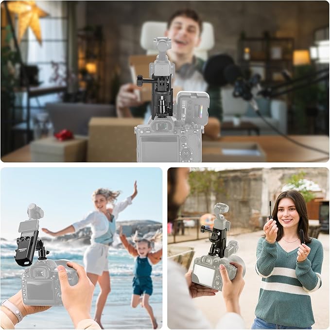 NEEWER Basics Pocket 3 Extension Adapter Mount Kit Compatible with DJI Osmo Pocket 3, Expansion Cage Frame, Dual Cam Setup with Cold Shoe for DSRL Digital Camera Vlogging, GP-68
