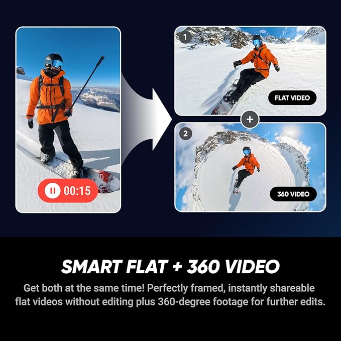 Insta360 X5 Ski Bundle - Waterproof 8K 360 Camera, Invisible Selfie Stick Effect, Leading Low Light, Rugged & Replaceable Lens, 3-Hour Battery, Clear Audio, Stabilization