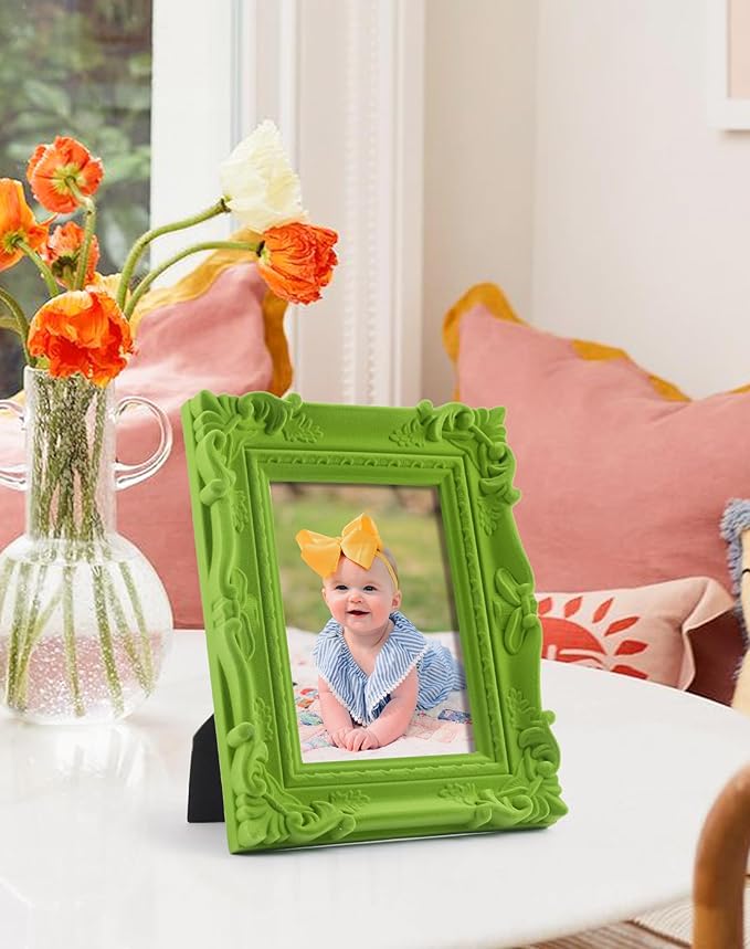 5x7 Picture Frame for Portraits Wedding Photos, Small Cute Decorative Frame with Stand for Table Shelf Desk Decor, Unique Gift for Mom Sister Grandma Friends (Lawn Green)
