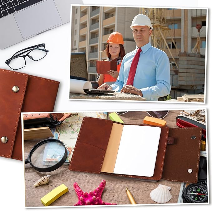 Frienda Field Notebook Leather Cover with 3 Pcs Pocket Notebooks 3.5" x 5.5" Small Journal Note Cover Blank Mini Notepad Holder Memo Sheets for Offices Meetings Daily Records Travel
