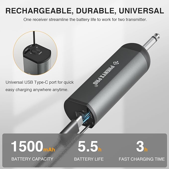 Phenyx Pro Dual Digital Wireless Microphone System, w/2 Handheld Dynamic Microphones,15 UHF Frequency Groups, Mini Receiver, Metal Cordless Mic for Karaoke,Church,DJ,Singing (PDP-2-2H)