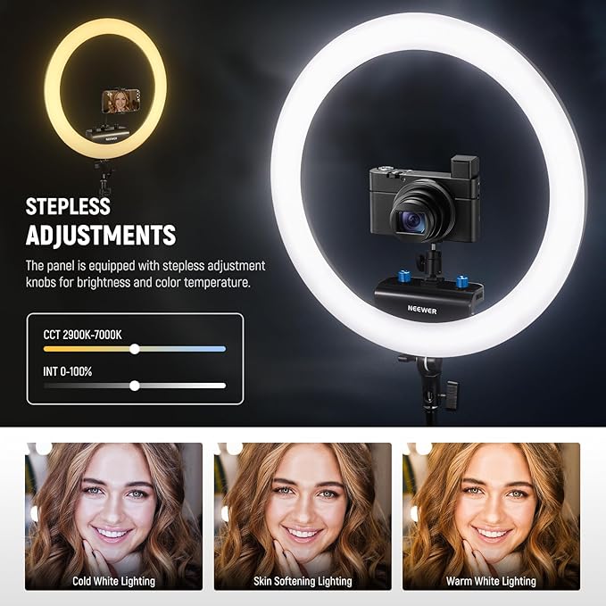 NEEWER Professional 18 Inch Ring Light with Tripod Stand Phone Holder Compatible with iPhone, 45W Remote Shutter App Control, Video Recording Makeup Selfie Studio Streaming Filming, RP18B Pro Black