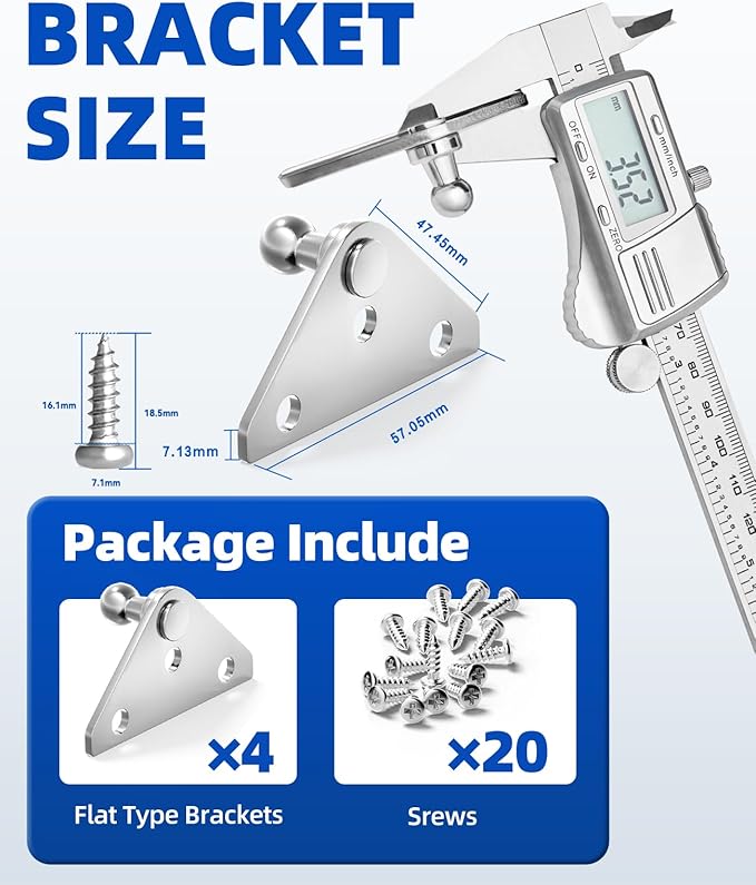 ARANA Gas Struts Mounting Brackets 10MM, Universal Ball Stud Mount Bracket for Gas Springs Shocks Lift Support with 12 Pcs Screws, Only Fits 10MM Ball Sockets