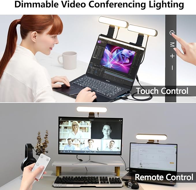 yAyusi Dual-lamp Video Conference Lighting, LED Streaming Light with Remote and Touch Control, Zoom Lighting for Computer,Webcam Laptop Monitor Ring Light for Video Calls/Zoom Meetings/Video Recording