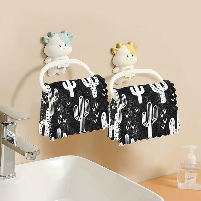 CaTaKu Black and White Cactus Kitchen Dish Cloths, 6 Pack Reusable Dish Rags for Washing Dishes, Microfiber Cleaning Cloths Dish Towels Washcloths for Kitchen Drying