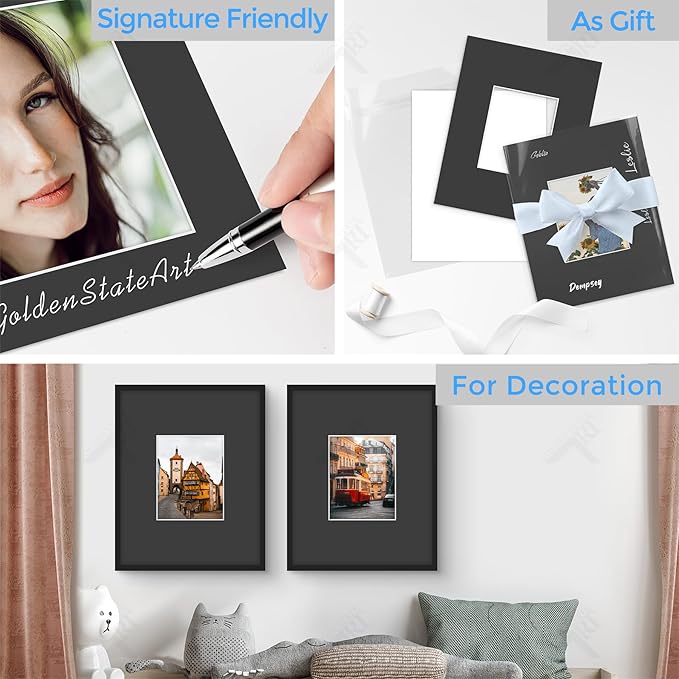 Golden State Art, Acid Free, Pack of 5, 16x20 Black Picture Mats Mattes with White Core Bevel Cut for 8x10 Photo + Backing + Bags