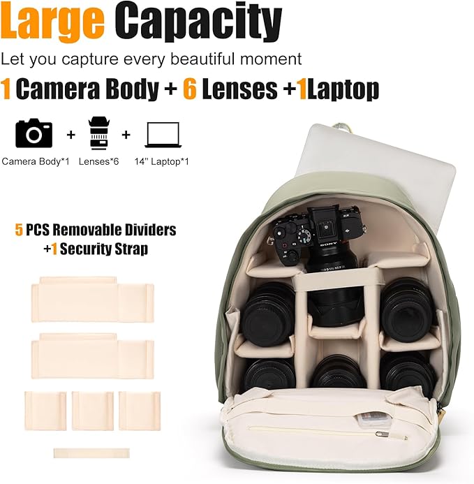 Cwatcun Camera Backpack Bag for Women, Stylish DSLR/SLR Camera Bag with Tripod Strap Laptop Compartment and Removable Dividers Lightweight Photograhy Backpack Case for Canon/Nikon/Sony Accessories