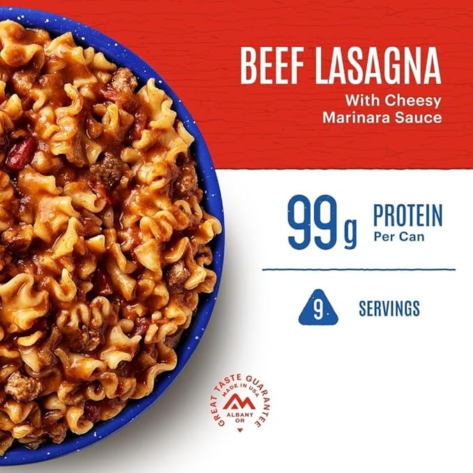 Mountain House Freeze-Dried Beef Lasagna with Cheesy Marinara Sauce #10 Can – 9 Servings per Can – Fully Cooked, Ready-to-Eat Emergency & Survival Food – 30-Year Taste Guarantee– Camping, Hunting, Backpacking Meal – Pack of 6 – Made in USA