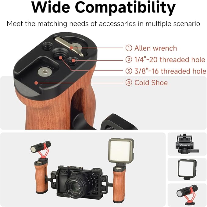 Accsoon Side Handle Handgrip for CineView M7 Pro Camera Monitor with 1/4"-20 Threaded Holes, 35mm Up and Down Adjustable Reversible Grip for Monitor/Smartphone/iPad/Tablet/DSLR Camera Cages(1 Pair