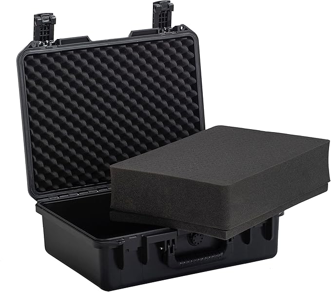 MEIJIA Premium Waterproof Hard Compact Camera Case with customizable fit foam,Full Protection with Light&Convenient Design,19.3"x15.25"x7.3".,Elegant Black