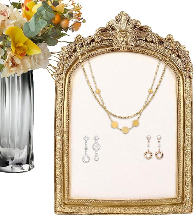 Resin Vintage Photo Frame - Vintage Jewelry Display Frame, Shabby Chic Jewelry Stand | Velvet Backing Handmade Necklace Organizer, Antique Style Earring Holder For Women Girls Bedroom Dresser Table