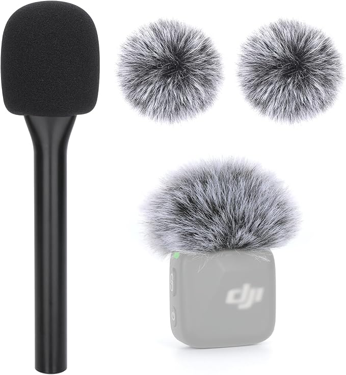 YOUSHARES Universal Interview GO Handheld Adapter for DJI Mini, 2-Pack Wind Muff and Lavalier Mic Adapter Handheld Stand Set