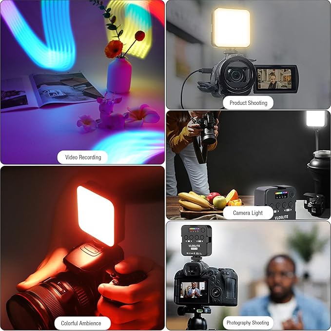 65 LEDs RGB Video Light, 3 Cold Shoe Mounts, 2500K-9000K Adjustable Color Temperature, 1200mAh Rechargeable LED Camera Light for Live Broadcast, Home Theater and Commercial Use