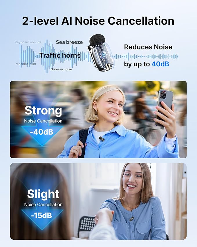 BOYA mini 2 Wireless Lavalier Microphone for iPhone 15/16/17 & Android,AI Noise Cancellation,App Control, 30H Battery Life with Charging Case,Lapel Microphone Wireless for Video Recording Podcast Vlog