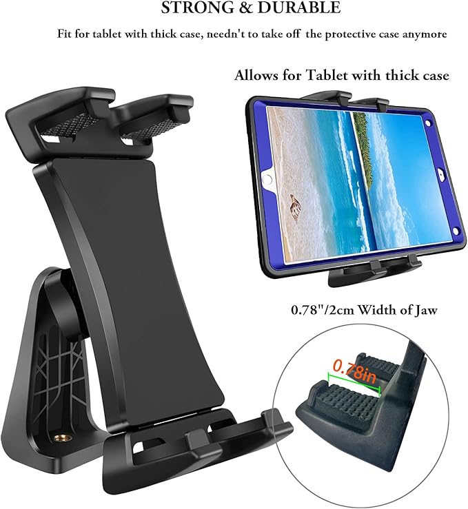 IPad Tripod Mount Adapter 360 Degree Rotatable Universal Tablet Clamp Holder for iPad Pro 12.9 11 10.5, iPad Air Mini, Surface Tab, Galaxy Tab and 3.5 to 13.5in Phone Tablet, for Tripod, Monopod