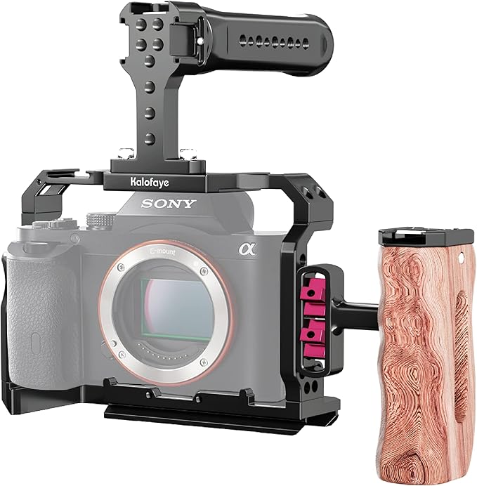 Kalofaye Aluminum Alloy Camera Cage Kit Replacement for Sony A7 M3 /ARIII / A7III / A7II / A7SII / A7RII with Top Handle Grip Wooden Side Handle