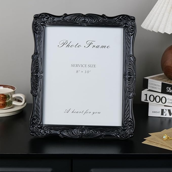 Cuspin 8x10 Picture Frame Black Vintage Frames, Gothic Style Handcrafted Resin Frame with Exquisite Carved Details & Glass Front, Victorian Gothic Wall Decor for Tabletop or Wall Display
