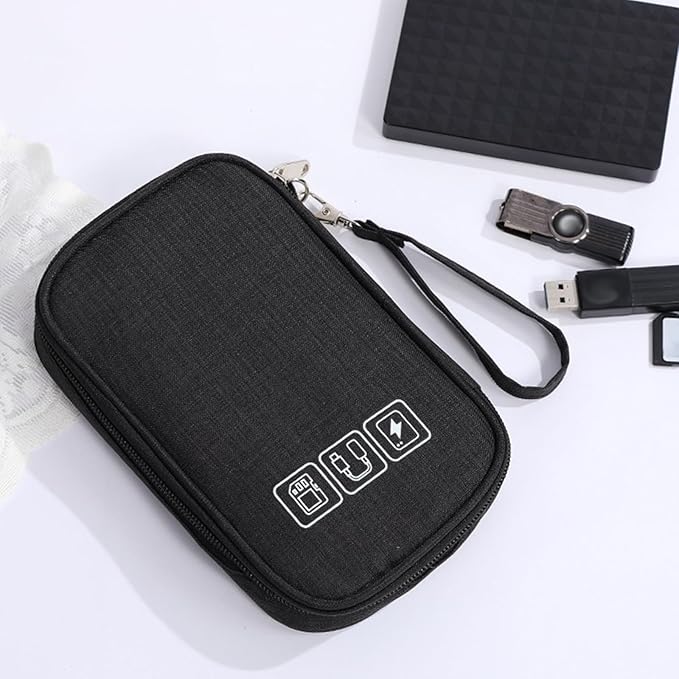 TKSDWBLTY 1Pcs Portable Cable Organizer Bag Small Electronic Cable Pouch Electronics Accessories Organizer Travel Digital Storage Bag for Power Bank Charger Card, Black