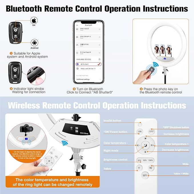 22"Ring Light with Stand,Ring Light Tripod for iPhone ipad,with 75"Tripod/LCD Display/4 ipad iPhone Clips/2 USB Ports,2600K-6500K Color Temperature,for Barber Makeup Tattoo TikTok Video Recording Vlog