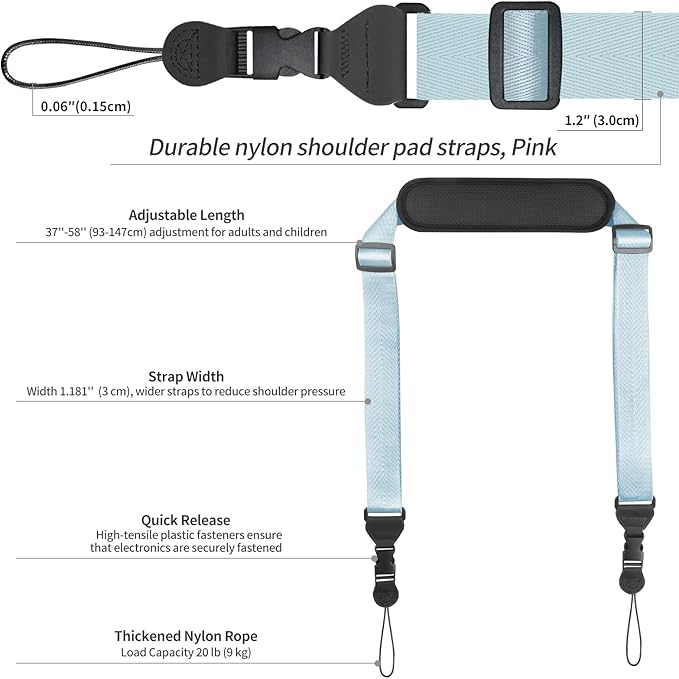 Universal Shoulder Strap, Neoprene Padded Bag Strap with Double Adjustable Buckles, Comfortable Neck Lanyard for Camera, Cellphone Tablet,iPad, Laptop, Binocular, Luggage Bag(Blue)