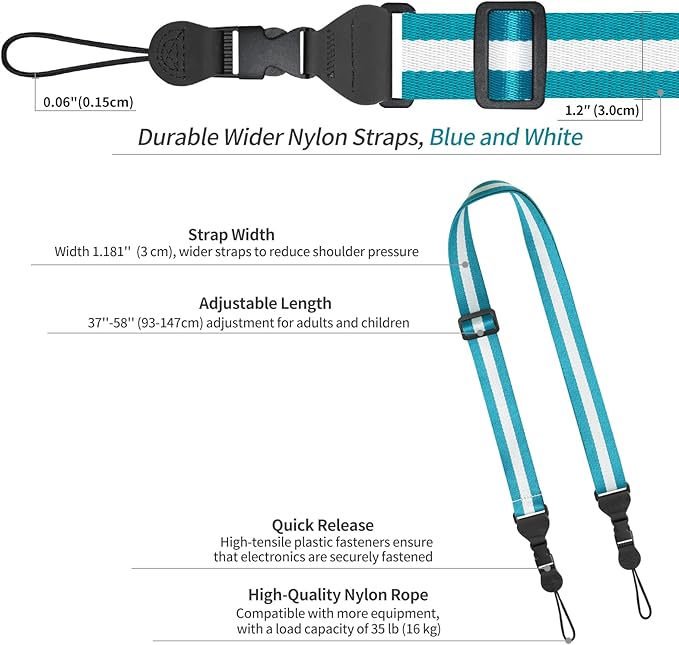 Adjustable Shoulder Strap, Comfortable for Camera Neck Lanyard iPad Strap iPad Strap for iPad, Camera, Binocular, Crossbody, Tablet, Laptop, Binocular, Luggage Bag(Blue & White A20)