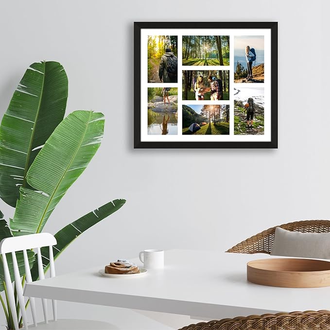 4x6 Picture Frame Collage 7 Openings, 13.5"x15.5" Multi Photo Collage Frame 4"x6" Gallery Wall Decor Wooden, Black Frame with White Mat, Wood
