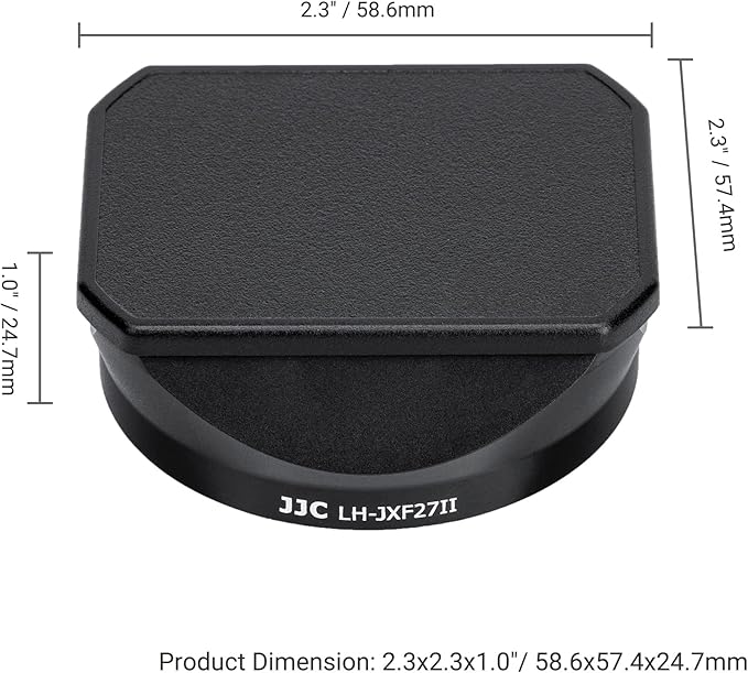 JJC Square Metal Camera Lens Hood Cover with Lens Cap Replaces LH-XF27 for Fujifilm XF 27mm F2.8 R WR & XF 27mm F2.8 Lens & XF 23mm F2.8 R WR on X-T5 X-T4 X-T3 X-T2 X-T30 II X-T20 X-T10 X-H2S X-H2